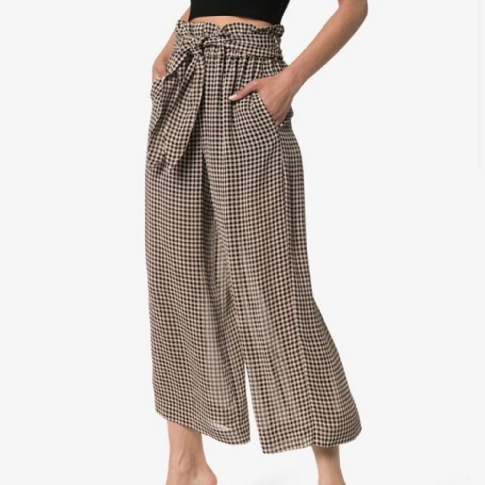 Nanushka Wide Leg Sheer High Waisted Pant XS Nightout Cropped Check Tie Belt